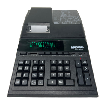 Monroe UltimateX Bundle - Includes (1) UltimateX Heavy-Duty Printing Calculator with a Foam Elevation Wedge, (6) M33X Ribbon Cartridges, and (12) Premium Paper Rolls (ULTXBSP1) (Calculator Only)