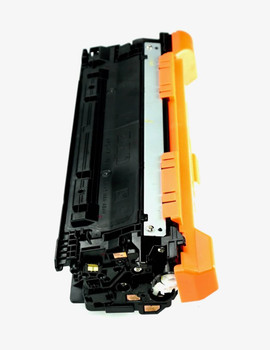 This is the side view of the Hewlett Packard 507A Yellow replacement laserjet toner cartridge by NXT Premium toner