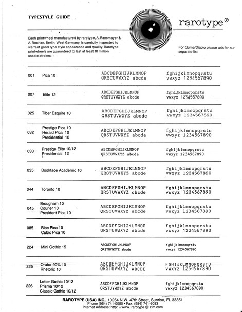 Adler/Royal Helen 12 International Universal Printwheel by Rarotype