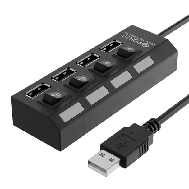 USB Hub with LED Indicators and Individual On Off Switches, 4 Port
