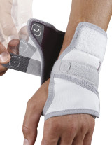 Close-up of Push med Wrist Brace Splint showing adjustable straps and breathable Sympress™ material for comfort.