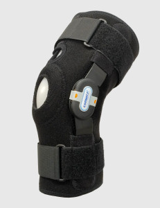 Close-up of the Conwell Medical 5755 ROM hinge showing controlled range-of-motion adjustment mechanism