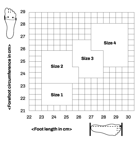 Push med Foot Brace FP Size Guide
