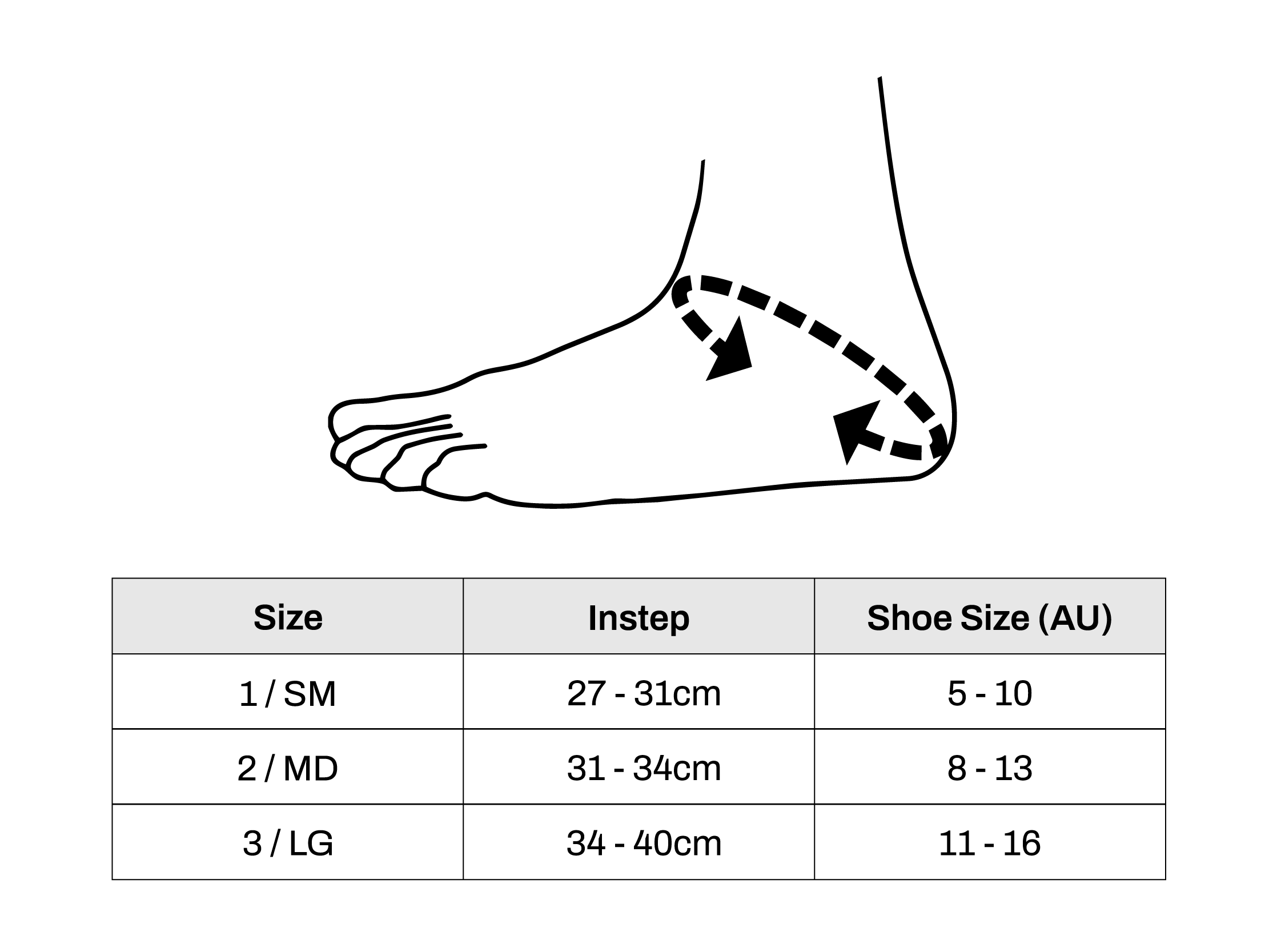 Ankle Instep Size Chart