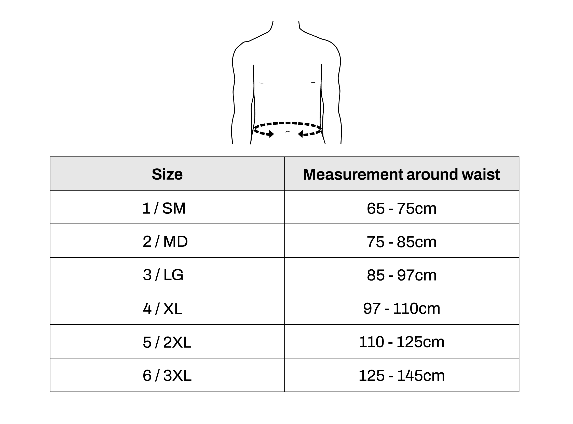 Back Size Chart