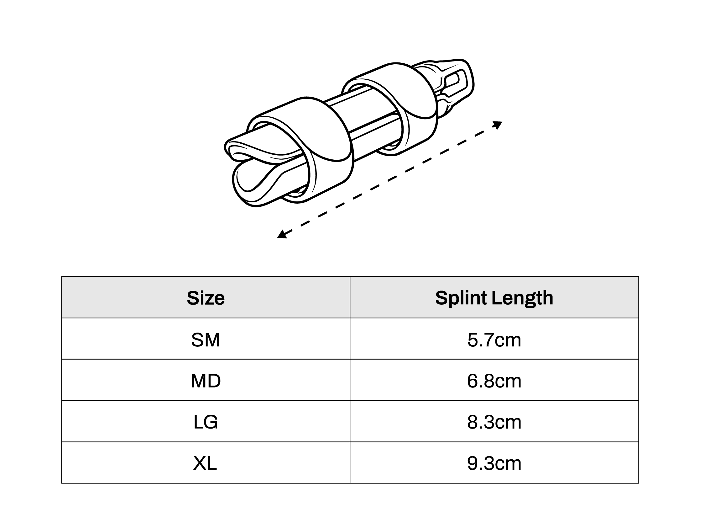 Conwell Medical Finger Splint Dimensions