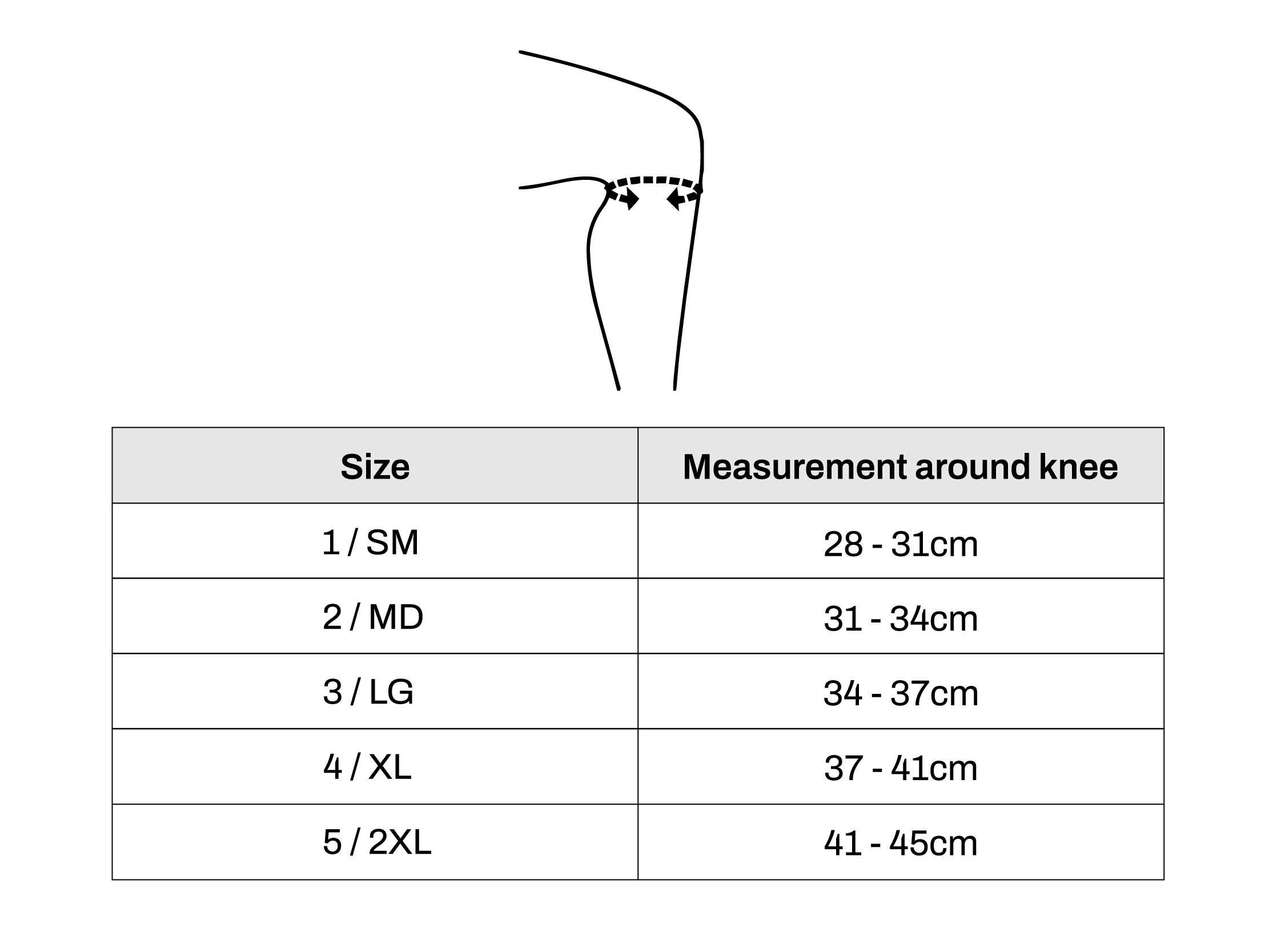 Knee Size Chart
