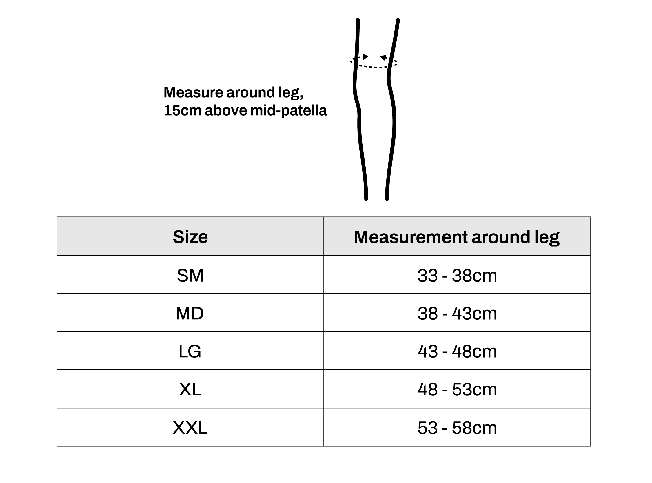 Conwell Medical Knee Size Chart