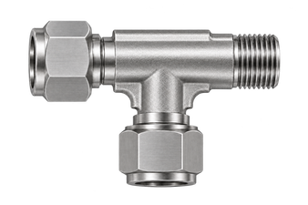 DTK stainless steel compression fitting — representative colored series image; dimensions vary by model.
