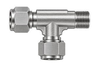 DTK stainless steel compression fitting — representative colored series image; dimensions vary by model.