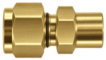 DCB brass compression fitting — representative colored series image; dimensions vary by model.