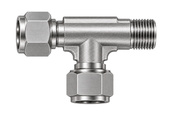 DTK stainless steel compression fitting — representative colored series image; dimensions vary by model.