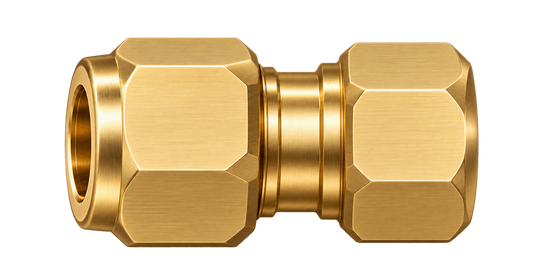 DCA brass compression fitting — representative colored series image; dimensions vary by model.