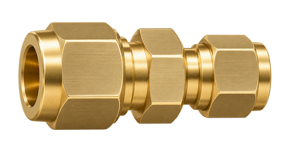 DUR brass compression fitting — representative colored series image; dimensions vary by model.