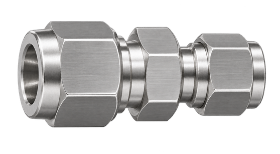 DUR stainless steel compression fitting — representative colored series image; dimensions vary by model.