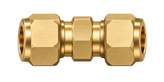 DUA brass compression fitting — representative colored series image; dimensions vary by model.