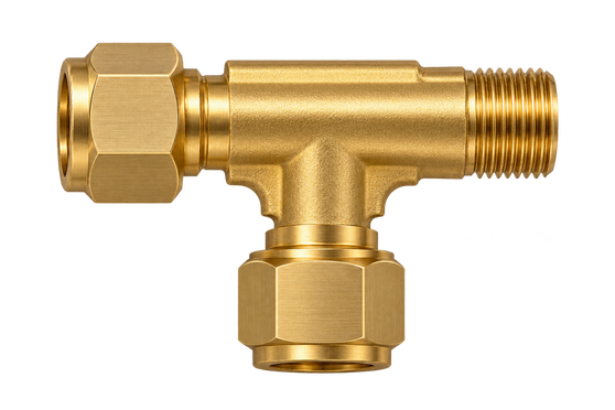 DTK brass compression fitting — representative colored series image; dimensions vary by model.