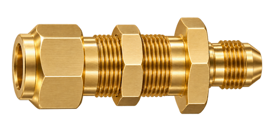 DUE brass compression fitting — representative colored series image; dimensions vary by model.