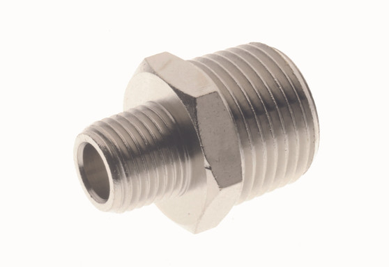 1/8 BSPT x 3/8 BSPT Rdc Npl w/Cen Hex - 2020-1/8-3/8