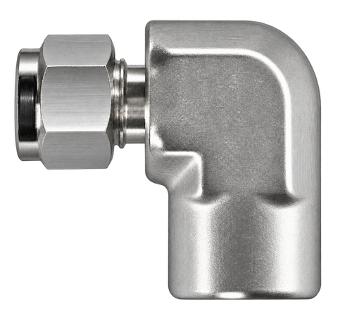 DLF stainless steel compression fitting — representative colored series image; dimensions vary by model.