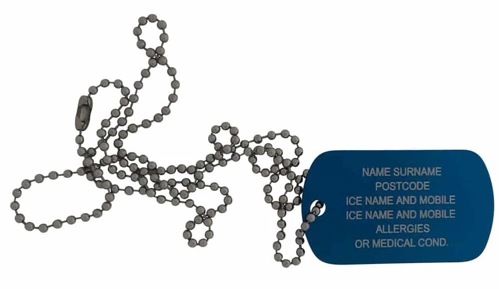 ANODISED ALUMINIUM DOG ICE ID TAG ON BALL CHAIN NECKLACE