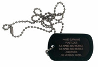 ICE ID - Aluminium Dog Tag on Ball Chain (One Sided) ICE ID - Aluminium Dog Tag on Ball Chain (One Sided)