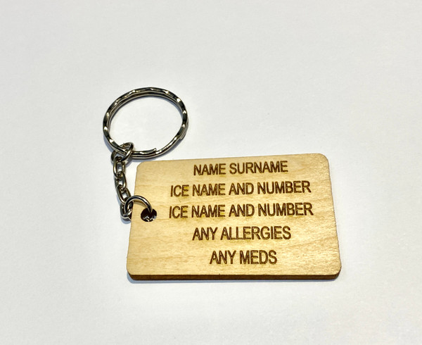 ICE ID - Wooden Identification Keyring