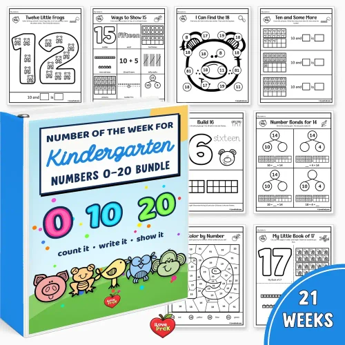 Kindergarten Number of the Week Bundle for numbers 0 to 20 with the My Number Book portfolio kit.