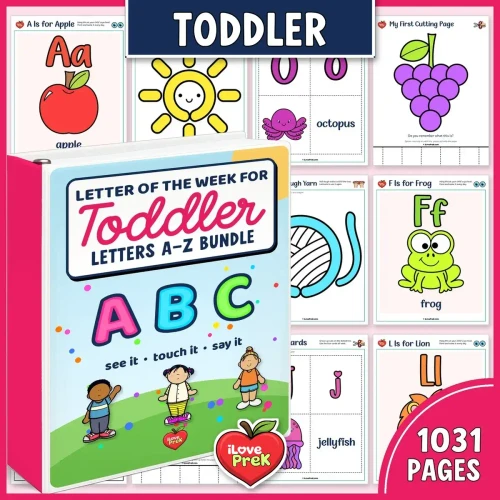 Toddler Letter of the Week A to Z bundle binder with the My First Letter Book Portfolio and the A to Z Progress Book.