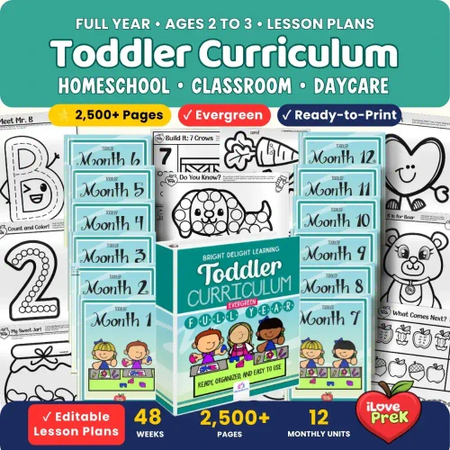 Toddler Curriculum Full Year bundle with all 12 months, 48 weeks of editable lesson plans and the My Toddler Year Portfolio.