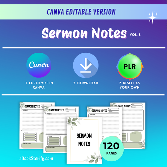 Sermon Notes Journal Vol 5 With Editable PLR License eBookStorify
