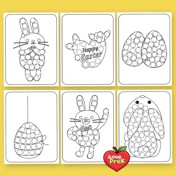 Close-up mockup of Easter volume 5 doa-to-dot art activities for kindergarten.