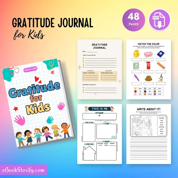 Free gratitude journal for kids 62 pages SEL emotions and self-discovery printable for ages 5 to 12 homeschool and classroom