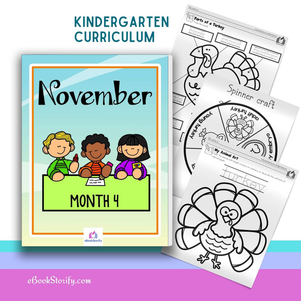 Kindergarten November curriculum 340 pages Science of Reading-Aligned Thanksgiving alphabet complete and CVC short A word families for homeschooling families and classroom teachers