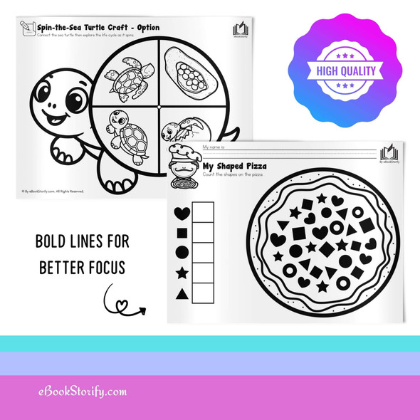 Pizza shape, sea turtle life cycle unit with 14 activities including sequencing labeling build your own turtle craft and ocean habitat assembly for kindergarten