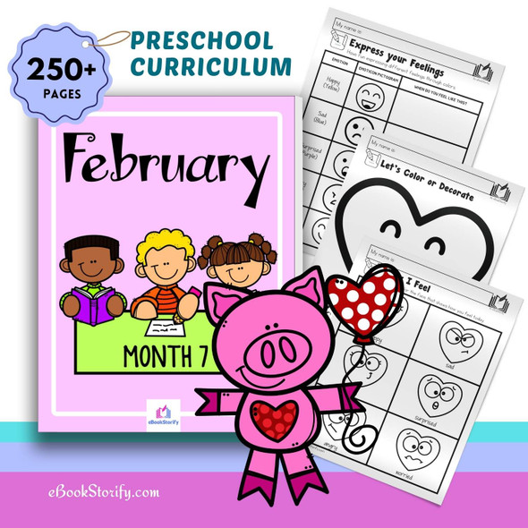 Preschool February curriculum with 240 pages of Valentine's Day and community helpers activities for ages 3 to 5 homeschool and classroom