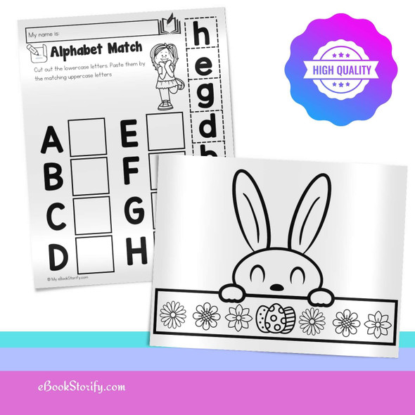 Spring crafts including yellow circle busy bee handprint frog captain hat and shape spinner alongside Easter mazes and pattern activities