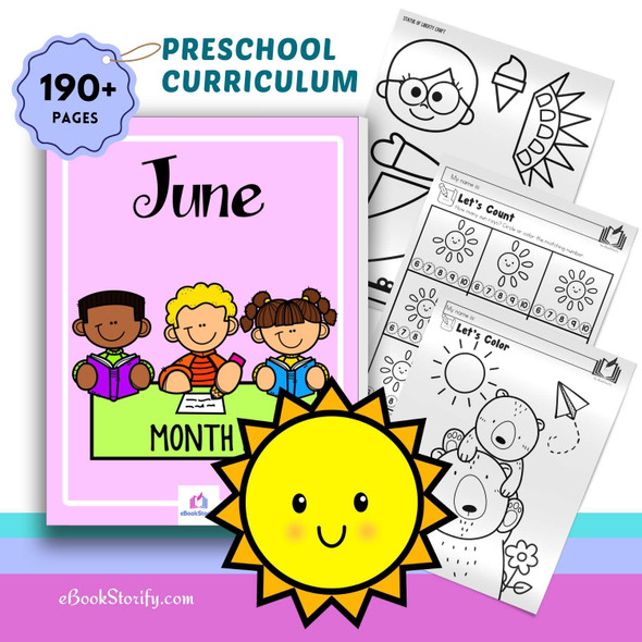 Preschool June curriculum with 190 pages of summer and graduation activities for ages 3 to 5, daycare homeschool and classroom
