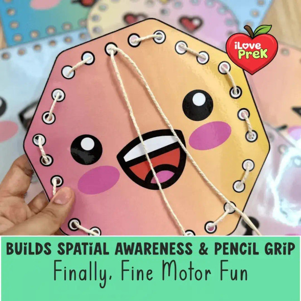 Shape lacing cards printable fine motor activity with 8 bold 2D shapes for toddlers and preschoolers