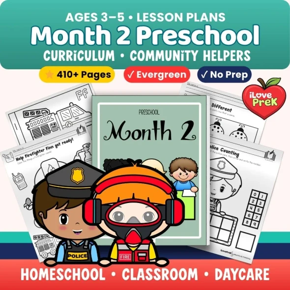 Community helpers preschool unit 410-page no-prep printable worksheets phonics fine motor PreK homeschool ages 3-5