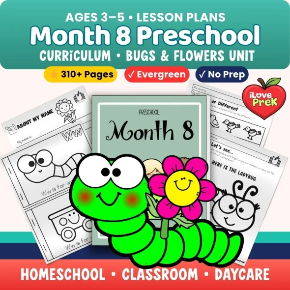 Bugs and flowers preschool unit 310-page at home daycare curriculum no-prep worksheets botany life cycles fine motor PreK ages 3-5