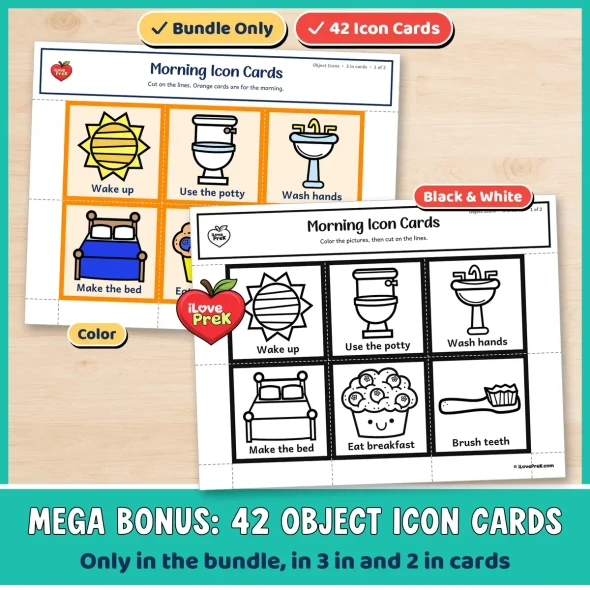 Mega Bonus only in the bundle: 42 object icon cards in color and black and white.
