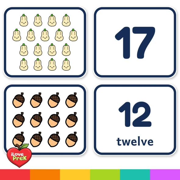 Big Fall number cards and picture cards for counting to 20.