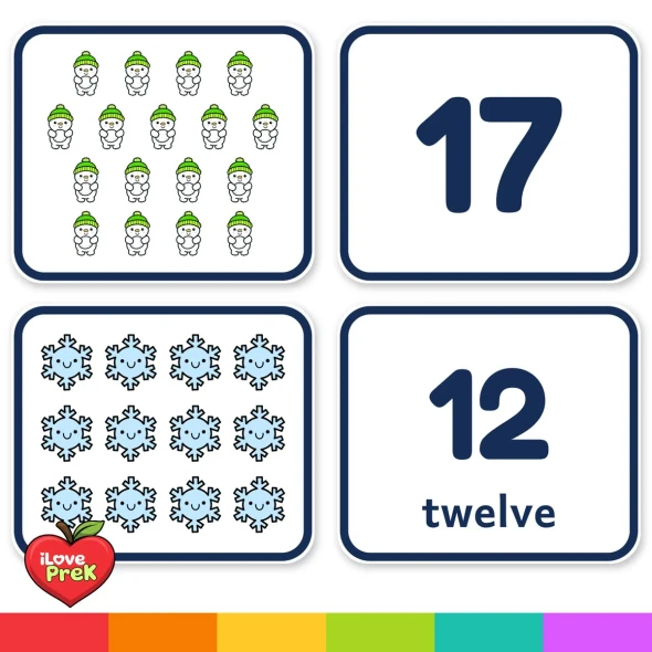Big Winter number cards and picture cards for counting to 20.