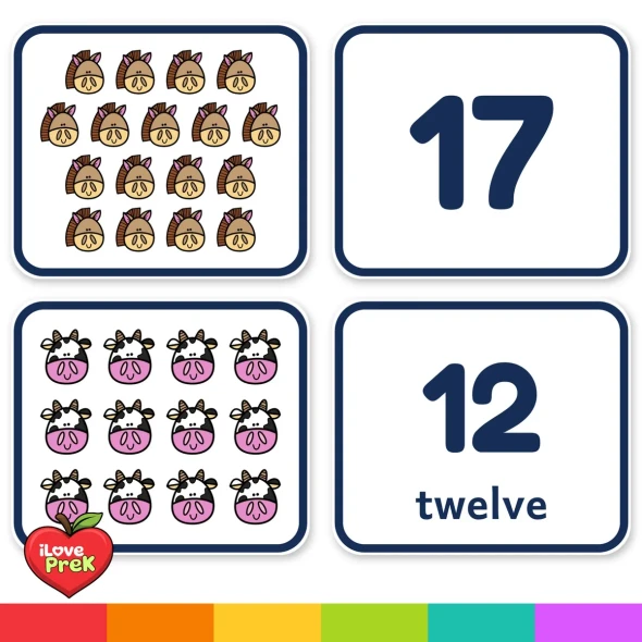 Big Farm number cards and picture cards for counting to 20.