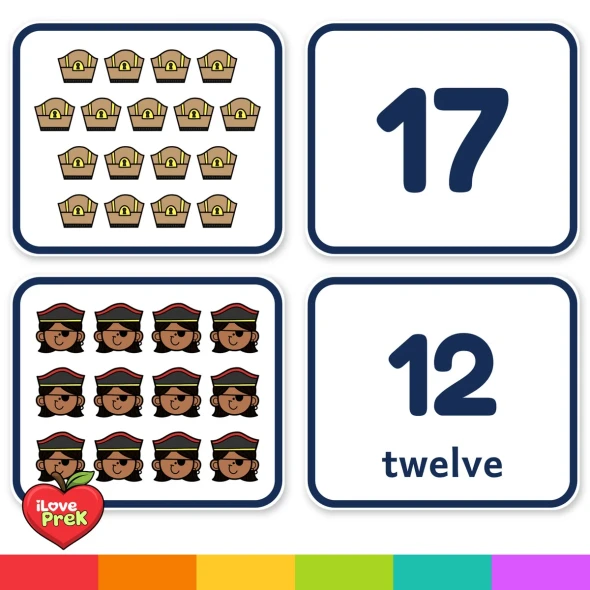 Big Pirate number cards and picture cards for counting to 20.