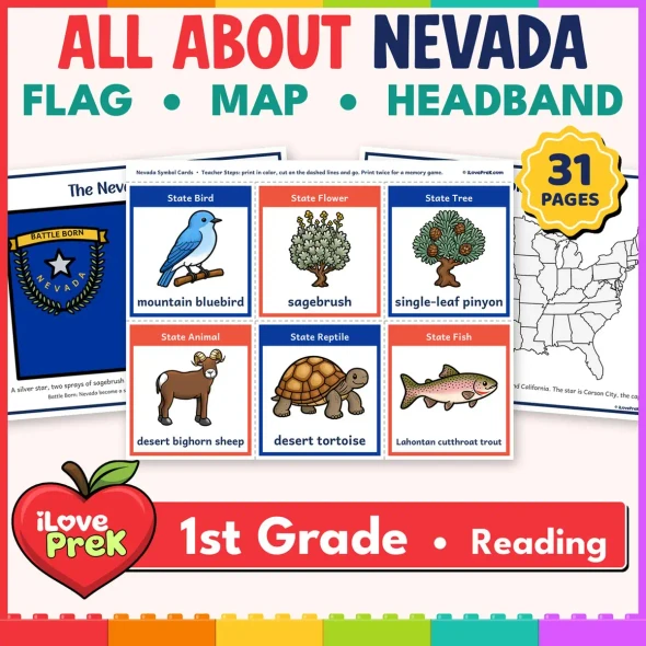 All About Nevada activities for 1st grade: Nevada Day state study with reading passages, social studies and math.