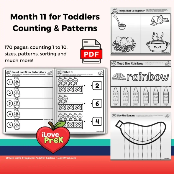 Month 11 overview with sample pages for letters J to R review and number 1 to 10.
