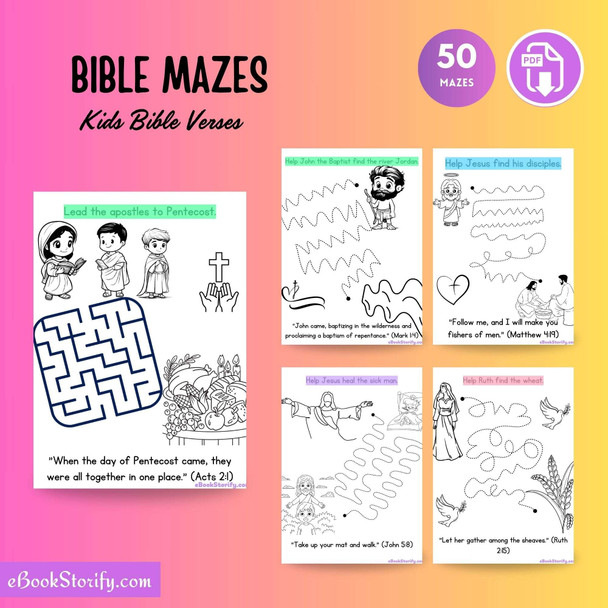 50 Bible Verse Mazes PreK - Faith Activities Ages 4-5 eBookStorify