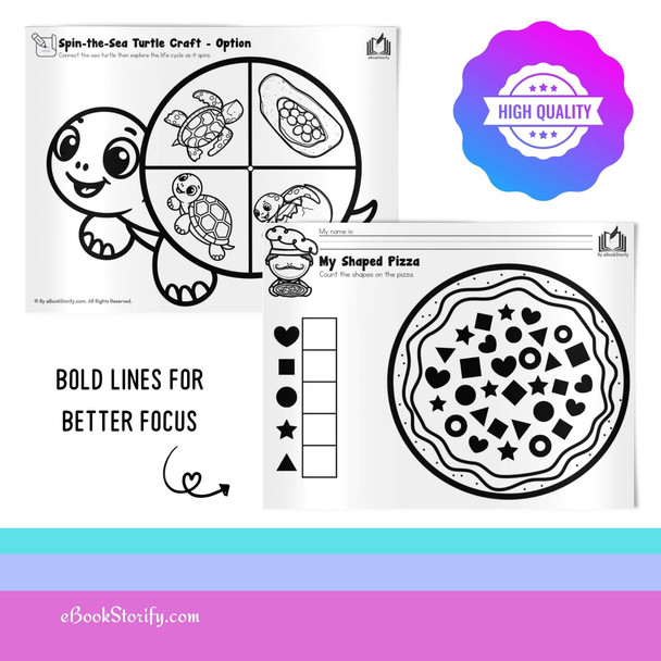 Pizza shape, sea turtle life cycle unit with 14 activities including sequencing labeling build your own turtle craft and ocean habitat assembly for kindergarten